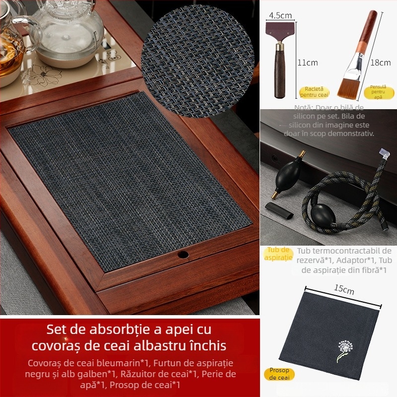 Accesorii pentru set de ceai Kung Fu: filtru pentru zaț de ceai, covoraș impermeabil pentru ceai, covor de bambus, masă de ceai și tavă de ceai, plasă pentru zaț