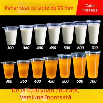 Pahar de unică folosință pentru milk tea cu capac, din plastic transparent, diametru 95 mm, capacitate 600 ml