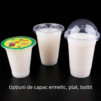 Pahar de unică folosință pentru milk tea cu capac, din plastic transparent, diametru 95 mm, capacitate 600 ml