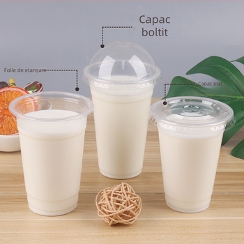 Pahar de unică folosință pentru milk tea cu capac, din plastic transparent, diametru 95 mm, capacitate 600 ml
