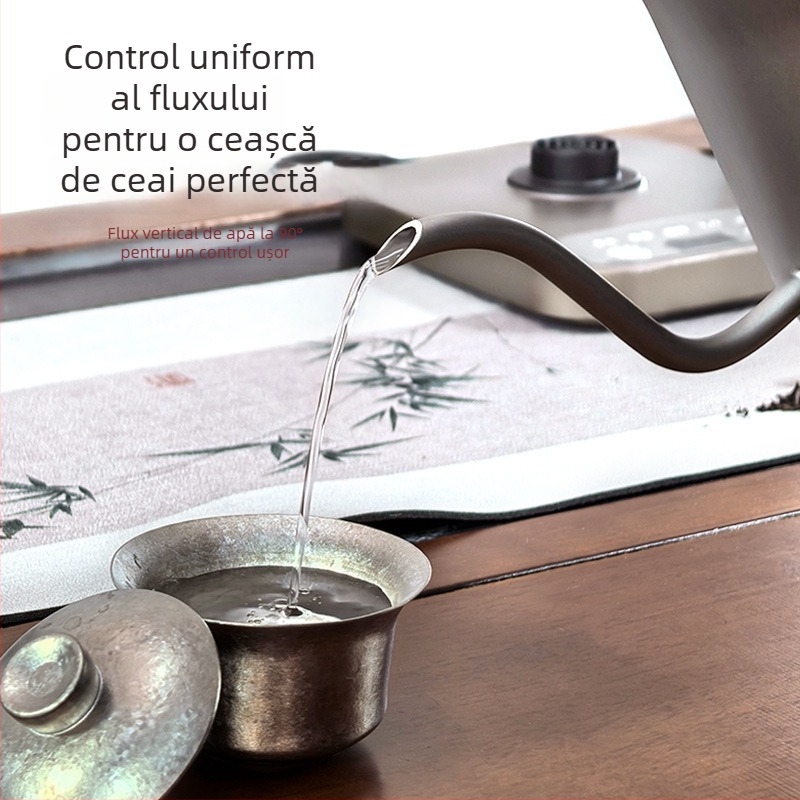 Cană electrică pentru ceai cu control al temperaturii constante, afișaj în timp real, 0,8 L, corp din oțel inoxidabil + ABS, oprire automată, bază 360°