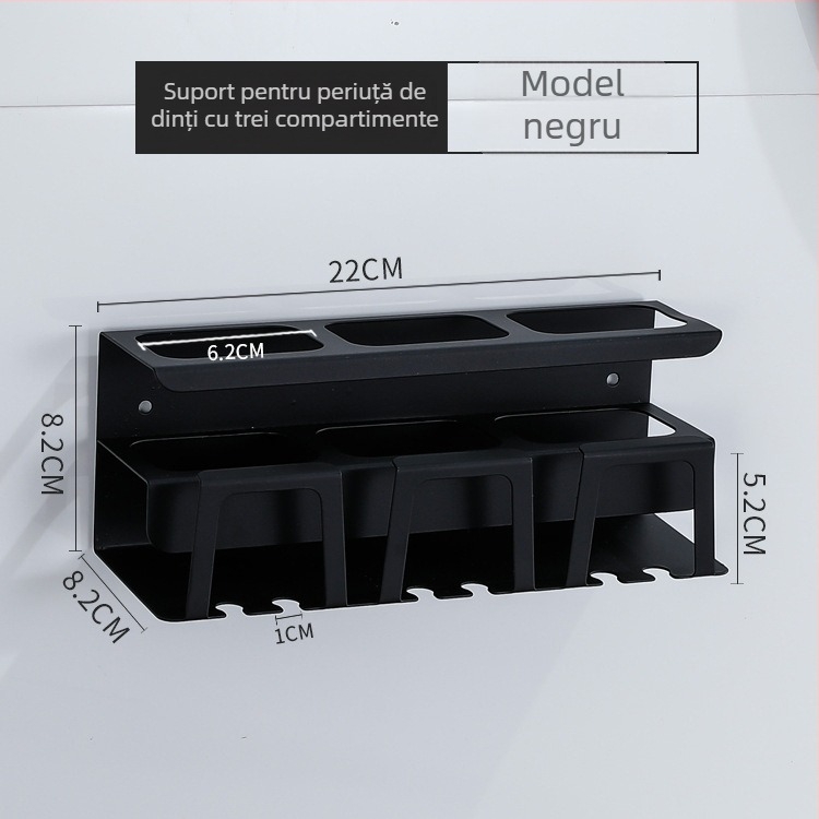 Suport pentru periuțe din oțel inoxidabil 304, montaj pe perete fără găuri, organizator de baie multifuncțional