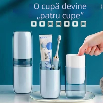 Set portabil pentru periuța de dinți și pahare de clătire, cu spațiu pentru pastă de dinți