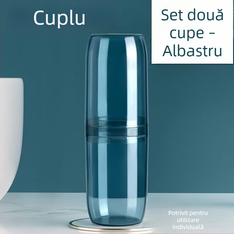 Set portabil pentru periuța de dinți și pahare de clătire, cu spațiu pentru pastă de dinți