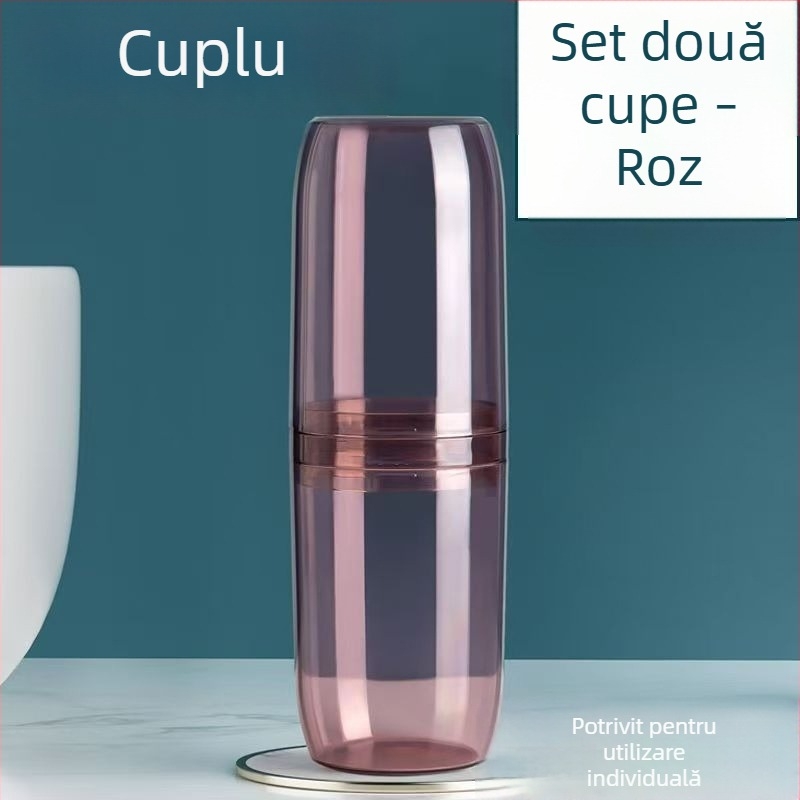 Set portabil pentru periuța de dinți și pahare de clătire, cu spațiu pentru pastă de dinți