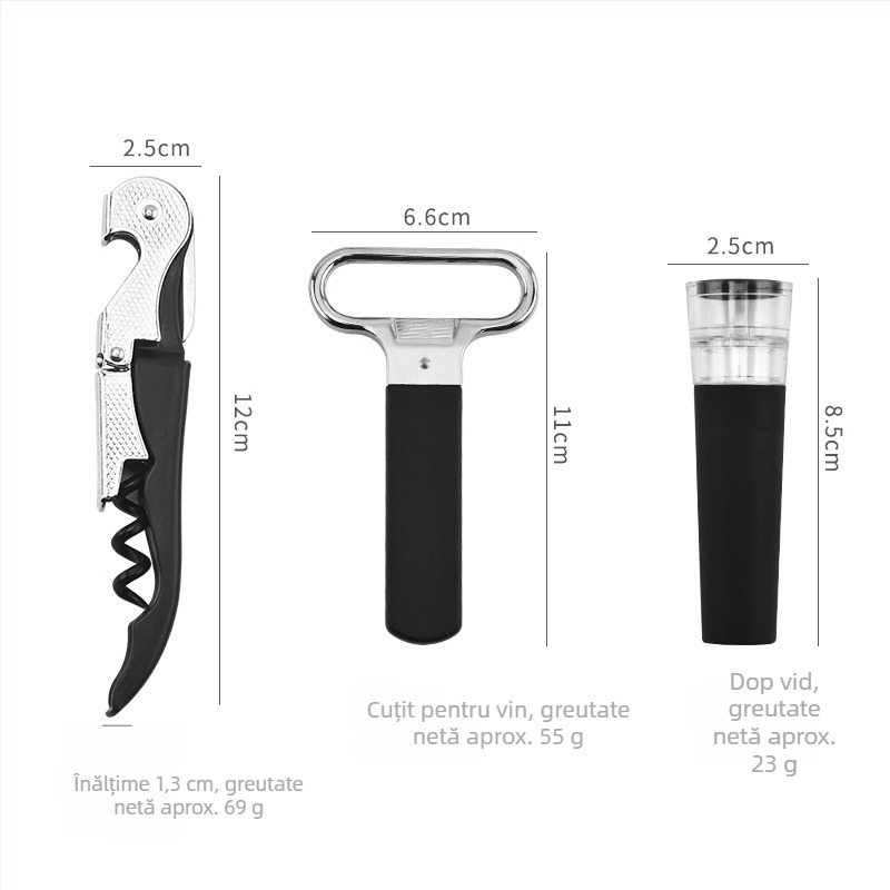Set deschizătoare de sticle de vin, deschizător multifuncțional pentru vin roșu și cuțit vechi de vin