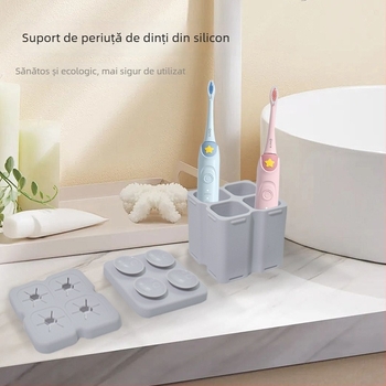 Suport multifuncțional pentru periuțe de dinți, cu ventuză din silicon și cutie de depozitare pentru capetele periuței electrice, pentru baie