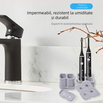 Suport multifuncțional pentru periuțe de dinți, cu ventuză din silicon și cutie de depozitare pentru capetele periuței electrice, pentru baie