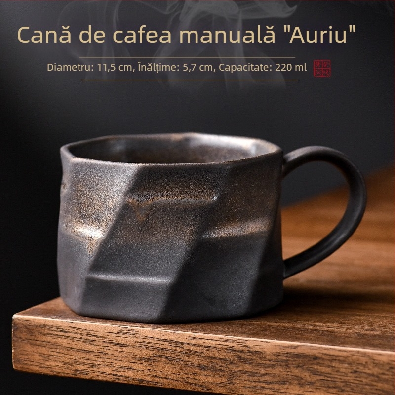 Cană de cafea în stil japonez, ceramică rustic retro, lucrată manual, cu farfurie, set pour-over