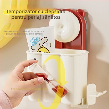 Suport pentru periuțe de dinți cu ventuză, montaj pe perete, fără găuri, cu cană de clătire cu clepsidră, baie, pentru copii