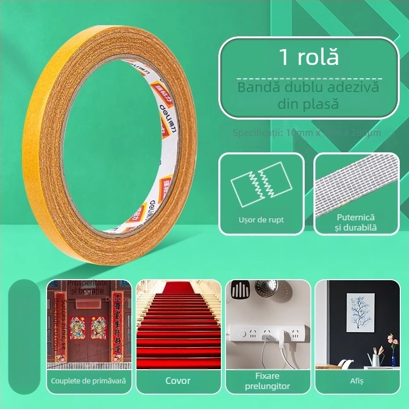 Deli bandă dublu adezivă pe bază de pânză, vâscozitate mare, fără urme, aderență invizibilă, prindere puternică, model 30802, lungime 20 m, lățime 30 mm, grosime 280 μm