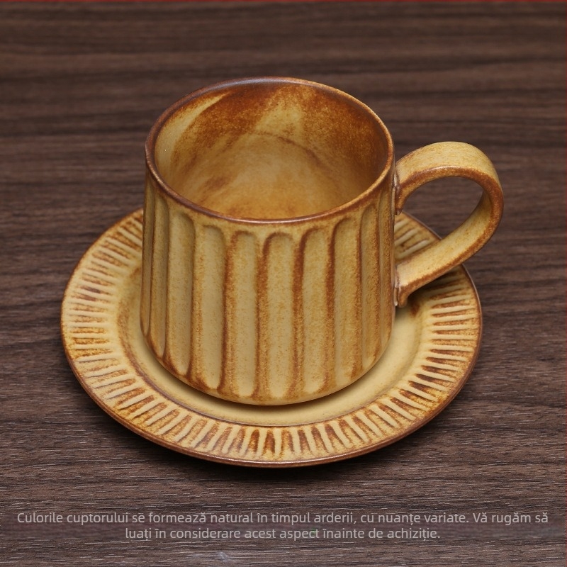 Set de cești de cafea și farfurioară în stil european, cu coloane romane în dungi, vintage elegant pentru casă și birou