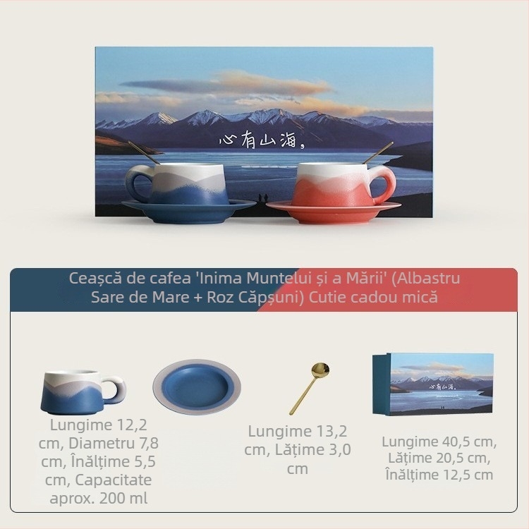 Set de căni pentru cafea și farfurioare pentru cuplu – ceramic, premium, cadou de nuntă într-o cutie cadou