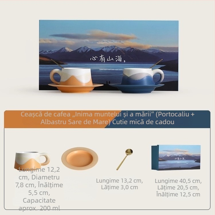 Set de căni pentru cafea și farfurioare pentru cuplu – ceramic, premium, cadou de nuntă într-o cutie cadou