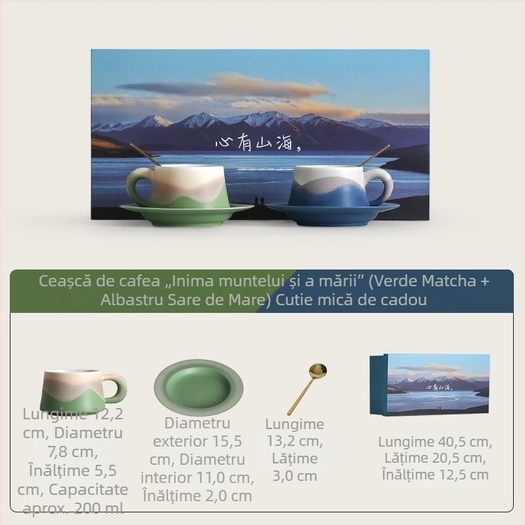 Set de căni pentru cafea și farfurioare pentru cuplu – ceramic, premium, cadou de nuntă într-o cutie cadou