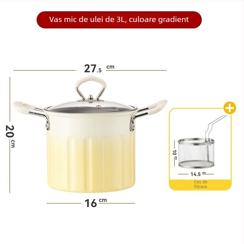 Fritieră casnică compactă pentru tempura și frigărui, cu mâner anti-arzire și strecurător din oțel inoxidabil 304, multifuncțională