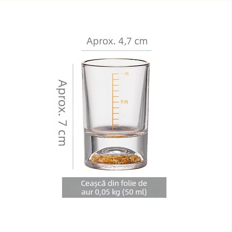 Set de pahare din cristal pentru băuturi spirtoase, 50 ml, cu folie de aur și scară de măsurare, 6–10 piese, lux discret pentru uz casnic