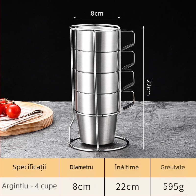Set de pahare din oțel inoxidabil 304 cu pereți dubli pentru camping în aer liber, cu mâner — cană de cafea, cană izolată și cană de bere, 4 sau 6 piese