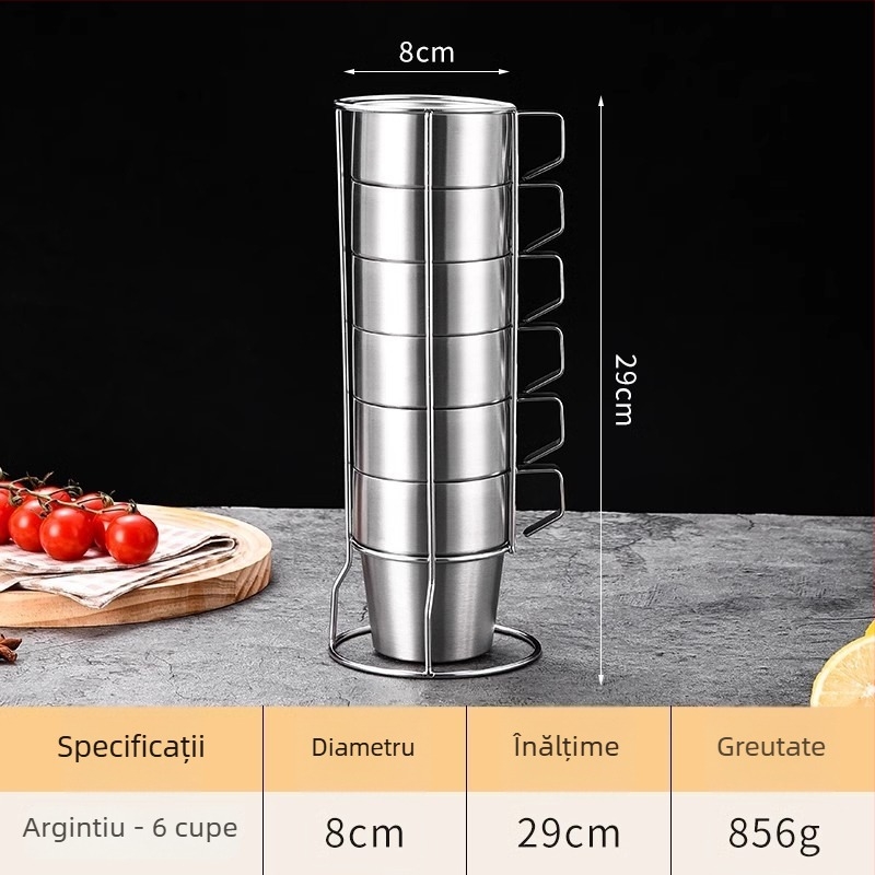 Set de pahare din oțel inoxidabil 304 cu pereți dubli pentru camping în aer liber, cu mâner — cană de cafea, cană izolată și cană de bere, 4 sau 6 piese