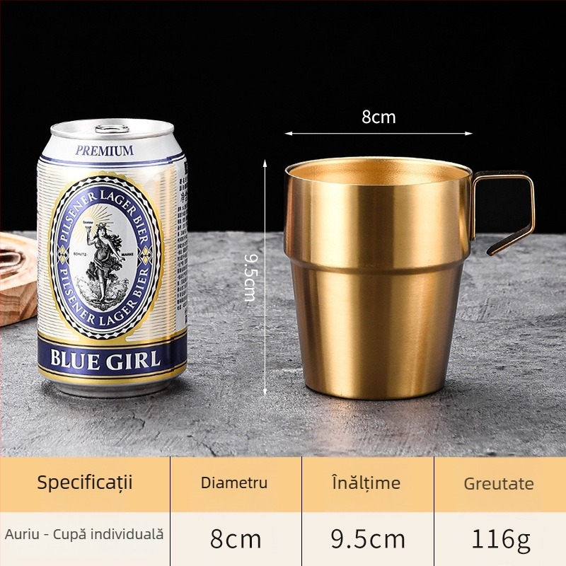 Set de pahare din oțel inoxidabil 304 cu pereți dubli pentru camping în aer liber, cu mâner — cană de cafea, cană izolată și cană de bere, 4 sau 6 piese