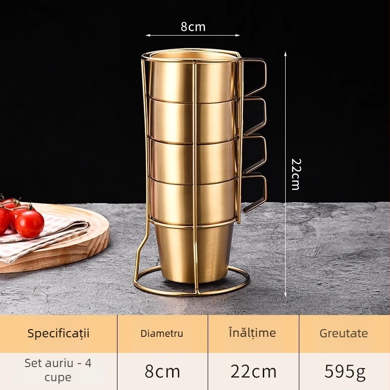 Set de pahare din oțel inoxidabil 304 cu pereți dubli pentru camping în aer liber, cu mâner — cană de cafea, cană izolată și cană de bere, 4 sau 6 piese