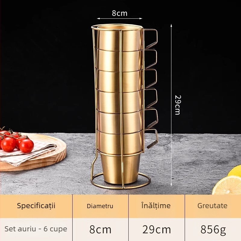 Set de pahare din oțel inoxidabil 304 cu pereți dubli pentru camping în aer liber, cu mâner — cană de cafea, cană izolată și cană de bere, 4 sau 6 piese