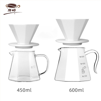Set pour-over pentru cafea din sticlă octagonală cu filtru ceramic octagonal – echipament pentru preparare cafea la filtru