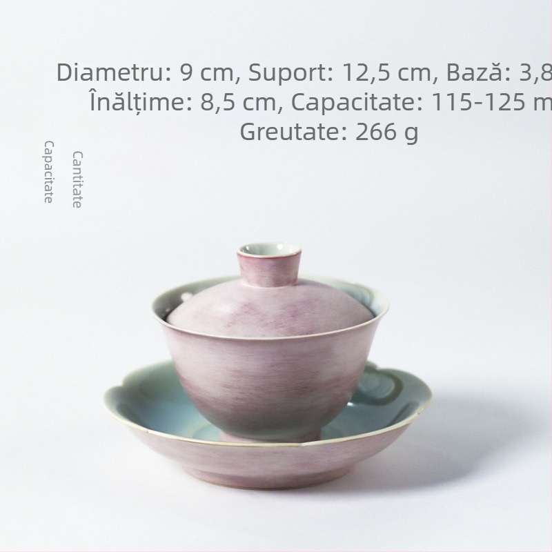 Prima iubire – gaiwan pentru ceai, roz deschis, lucrat manual, glazură colorată la temperatură înaltă cu fisuri de gheață, 120 ml