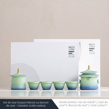 Set ceramic Kung Fu pentru ceai, pentru uz casnic — ceainic chinezesc, cești de ceai și recipient de ceai, cutie cadou