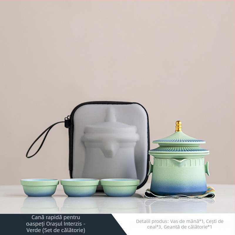 Set ceramic Kung Fu pentru ceai, pentru uz casnic — ceainic chinezesc, cești de ceai și recipient de ceai, cutie cadou