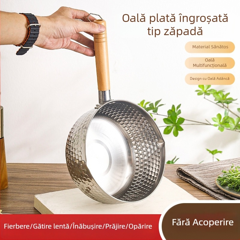 Oală Yukihira din oțel inoxidabil, stil japonez, bază groasă, oală multifuncțională antiaderentă pentru paste, lapte și mâncare pentru sugari