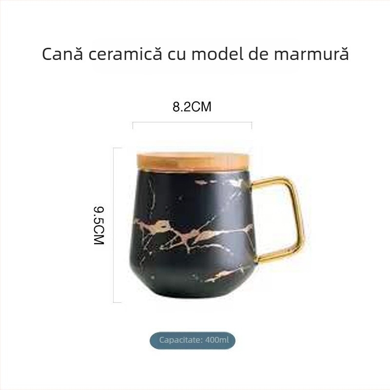 Set modern de cești de cafea din ceramică cu farfurioară, model marmură