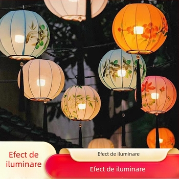 Faruri rotunde de Anul Nou, lămpi textile în stil chinezesc nou, felinare decorative pictate manual pentru restaurante, ceainării, holuri și camere de studiu