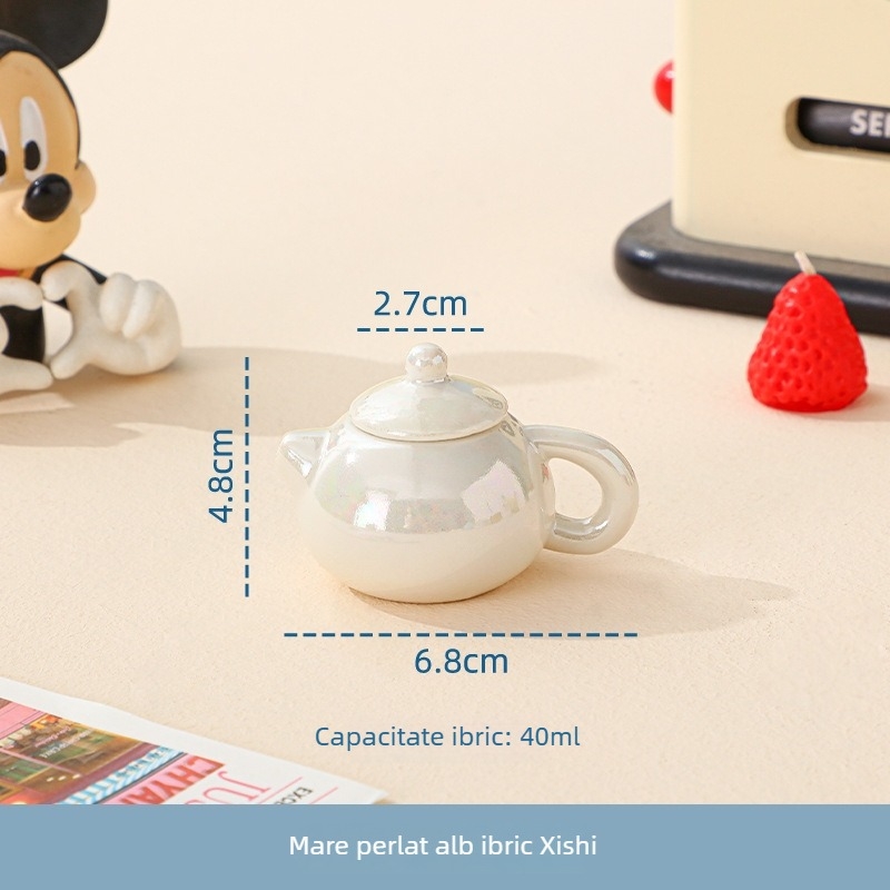 Set mic de ceai pentru copii din ceramică, alb perlă, ceainic mic – jucărie realistă, cadou în cutie