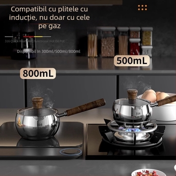 Oală pentru hrănire a bebelușilor din oțel inoxidabil 316, fără strat, compatibilă cu inducția, bază din trei straturi, capac de sticlă