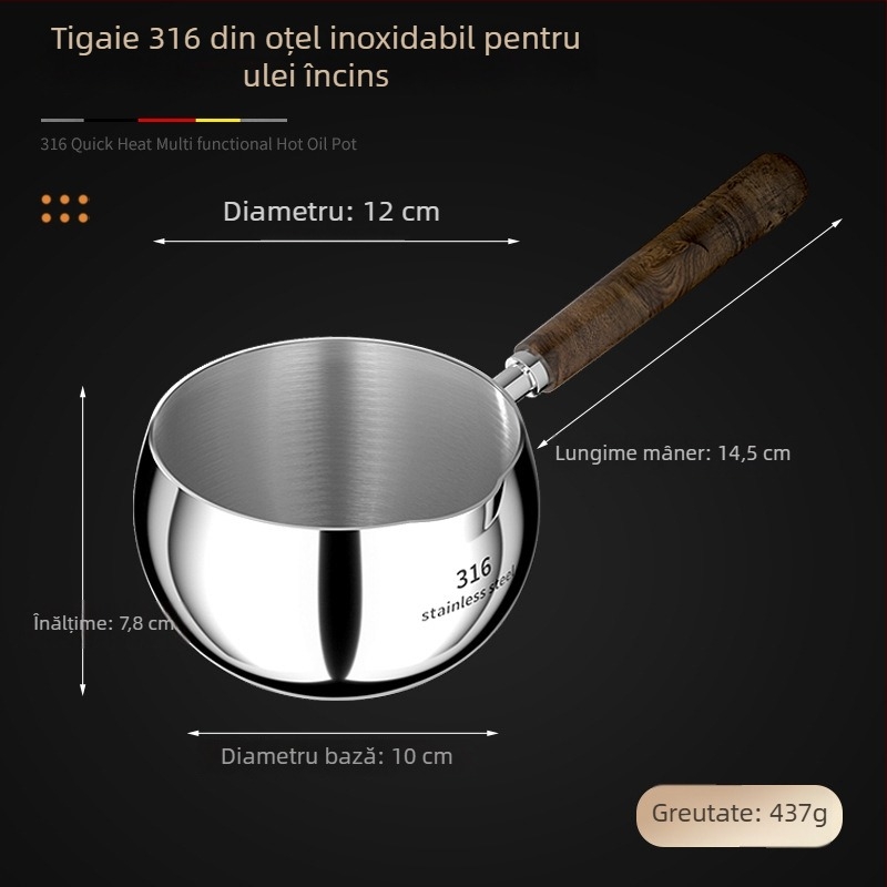 Oală pentru hrănire a bebelușilor din oțel inoxidabil 316, fără strat, compatibilă cu inducția, bază din trei straturi, capac de sticlă