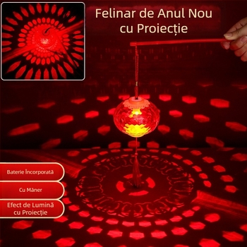 Fanar LED roșu pentru copii, cu proiecție de cristal – lanternă de mână luminoasă pentru Festivalul Primăverii