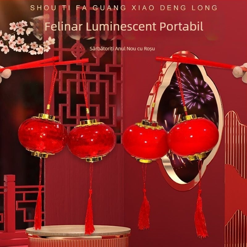 Fanar LED roșu pentru copii, cu proiecție de cristal – lanternă de mână luminoasă pentru Festivalul Primăverii