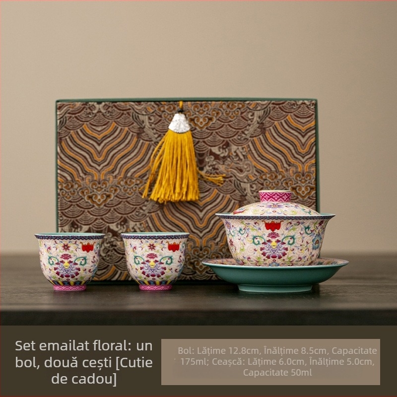 Set de ceai emailat din ceramică, 2025, stil chinezesc cultural și creativ, cadou de lux în cutie