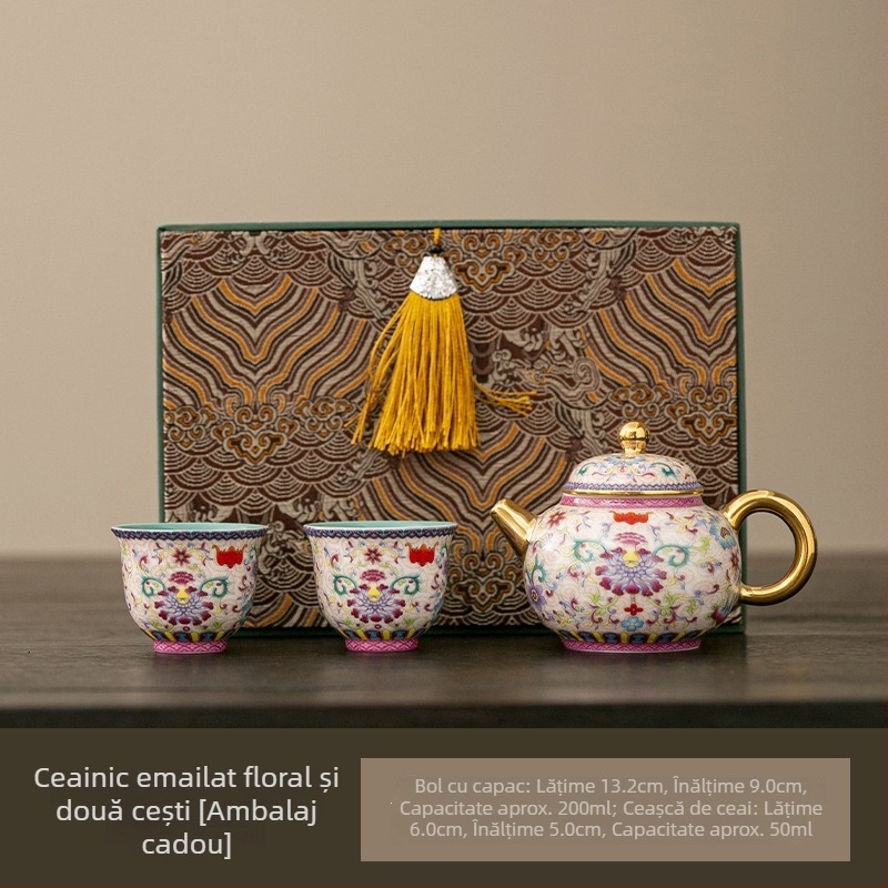 Set de ceai emailat din ceramică, 2025, stil chinezesc cultural și creativ, cadou de lux în cutie