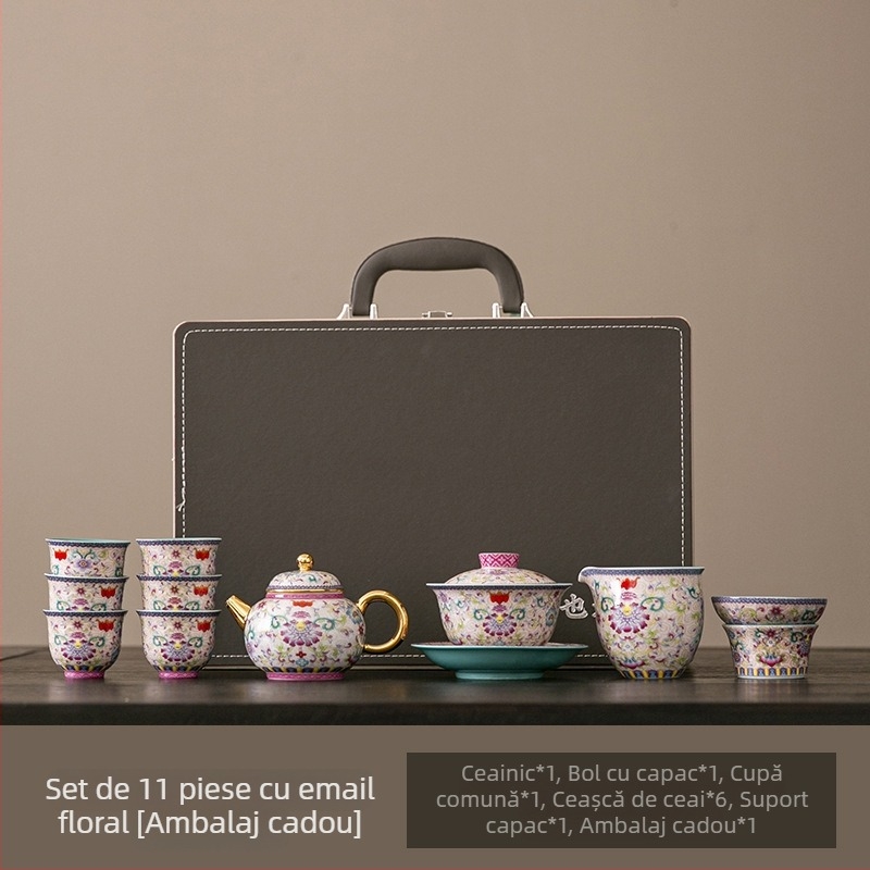 Set de ceai emailat din ceramică, 2025, stil chinezesc cultural și creativ, cadou de lux în cutie