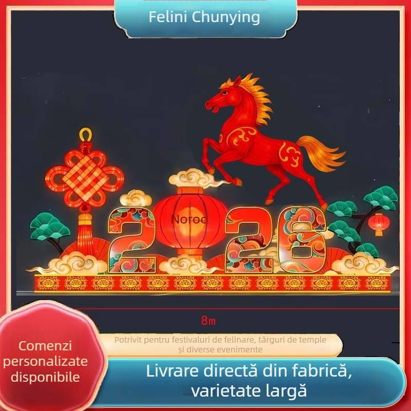 Fenar mare pentru Anul Calului la Festivalul Primăverii și Festivalul Farurilor — lanternă de mătase pentru exterior, în formă de cal, decorativ