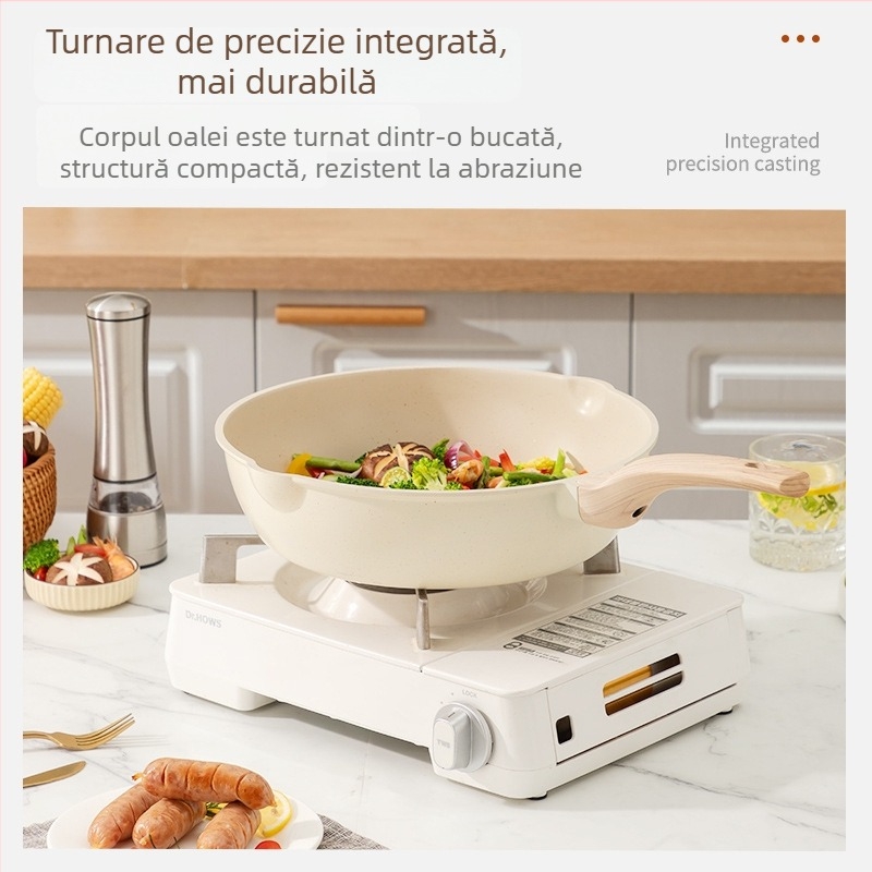 Set de vase antiaderente din piatră Maifan: tigaie pentru prăjit, tigălie și oală de supă, compatibil cu inducția