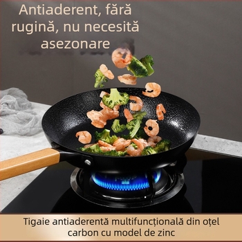 Wok din fier cu textură ciocănită pentru aragaz, antiaderent pentru fripturi