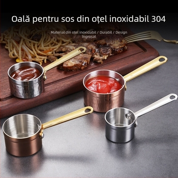 Oală de sos din oțel inoxidabil placat cu aur, îngroșată, cu cupă de sos, trei straturi, mâner unic, stil occidental