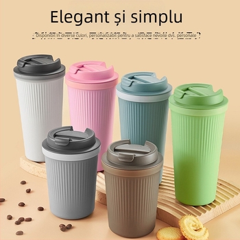 Cană de cafea din plastic izolantă, stil Ins, protecție împotriva arsurilor, senzație premium, portabilă, etanșă la scurgeri