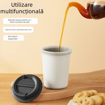 Cană de cafea din plastic izolantă, stil Ins, protecție împotriva arsurilor, senzație premium, portabilă, etanșă la scurgeri