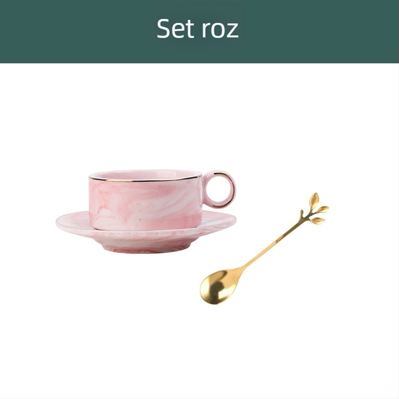 Set mini de cești de cafea și farfurie din porțelan, stil nordic, model marmură, design elegant
