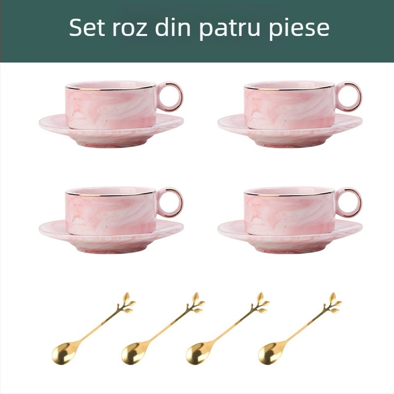 Set mini de cești de cafea și farfurie din porțelan, stil nordic, model marmură, design elegant