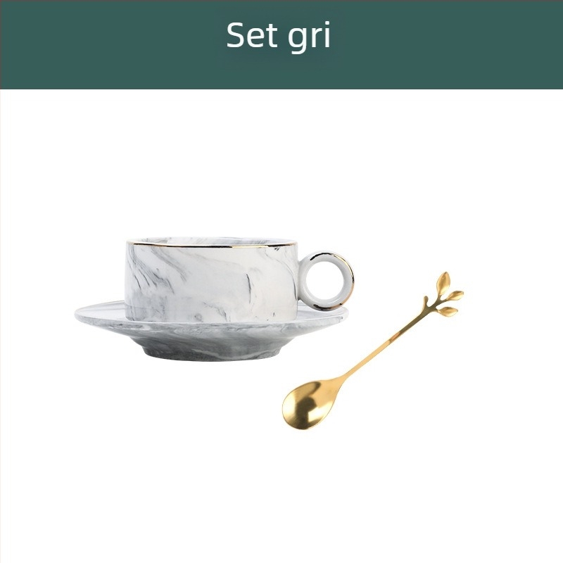 Set mini de cești de cafea și farfurie din porțelan, stil nordic, model marmură, design elegant